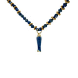 Collier doré en lapis lazulis et couronnes dorées avec poisson bleu 44 cm