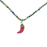 Collier doré perles multicolores piment rouge 60 cm