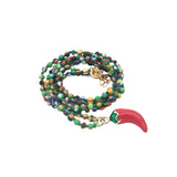 Collier doré perles multicolores piment rouge 60 cm