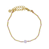 Bracelet doré quartz rose et tubes dorés