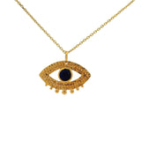 Collier doré oeil évidé avec cils boules et Lapis lazulis