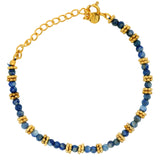 Bracelet lapis lazulis facettées et petites couronnes dorées