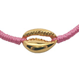 Bracelet sur cordon rose avec cauri doré