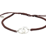 Bracelet cordon marron clair menottes argent 925