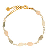 Bracelet doré en labradorite, quartz rose et pierre de lune