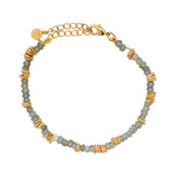 Bracelet doré avec labradorite et disques dorés martelés