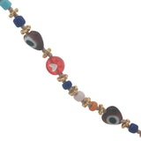 Collier doré perles colorées et perles coeurs avec oeil 75 cm
