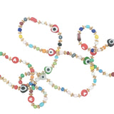 Collier doré perles colorées et perles coeurs avec oeil 75 cm