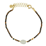 Bracelet doré pierre préhnite et oeil de tigre