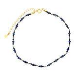 Chaine de cheville en cordon, onyx noire et lapis