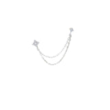 Boucle d'oreilles argent 925 double étoile zircons avec double chainette