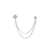 Boucle d'oreilles argent 925 double étoile zircons avec double chainette