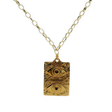 Collier doré maille jaseron ronde et plaque oeil 60cm