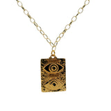 Collier doré maille jaseron ronde et plaque oeil 60cm