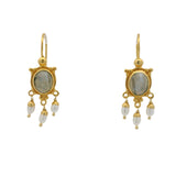 Boucles d'oreilles dorées tortue en labradorite et perles de culture