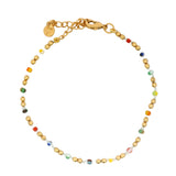 Bracelet doré en perles multicolores et boules dorées