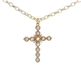 Collier doré croix baroque en pierre de lune 60 cm