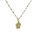 Collier doré santa maria onyx verte et fleur 60cm