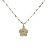 Collier doré santa maria onyx verte et fleur 60cm