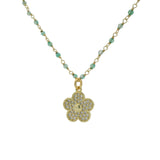 Collier doré santa maria onyx verte et fleur 60cm
