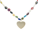 Collier doré perles multicolores avec fleurs coeur zircons 75 cm