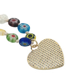 Collier doré perles multicolores avec fleurs coeur zircons 75 cm