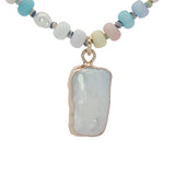 Collier doré nacre perles pastel et perles de culture 75 cm
