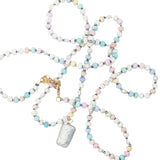 Collier doré nacre perles pastel et perles de culture 75 cm