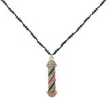 Collier doré perles onyx noire cylindre zircons email 60 cm