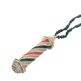 Collier doré perles onyx noire cylindre zircons email 60 cm