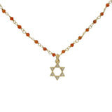 Collier doré santa maria onyx rouge et étoile de david en zircons 50cm