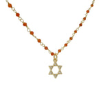 Collier doré santa maria onyx rouge et étoile de david en zircons 50cm