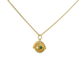 Gold necklace with sun eye, stone and zircons