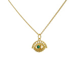 Gold necklace with sun eye, stone and zircons