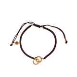 Bracelet cordon marron clair menottes dorées