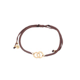 Bracelet cordon marron clair menottes dorées