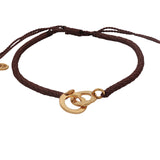 Bracelet cordon marron clair menottes dorées