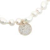 Collier doré médaille zircons perles rondes et perle longue 50 cm