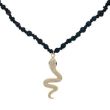 Collier doré mix perles noires serpent en zircons 75 cm