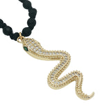 Collier doré mix perles noires serpent en zircons 75 cm