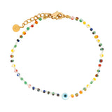 Bracelet doré petit oeil nacre et perles multicolores