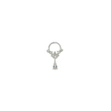 Boucle d'oreilles puce argent 925 anneau zircons et pampille
