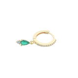 Mini créole fermée dorée zircons pampille zircon émeraude et blanc