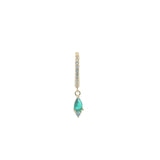 Mini créole fermée dorée zircons pampille zircon émeraude et blanc