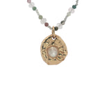 Collier doré tourmaline médaille avec pierre de lune 60 cm