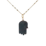 Collier doré main de Fatma taillée dans du quartz fumé 60 cm
