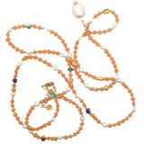 Collier doré perles de culture avec perles colorées 75 cm