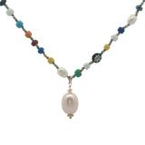 Collier doré perles de culture et perles colorées 46 cm
