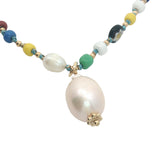 Collier doré perles de culture et perles colorées 46 cm