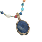 Collier doré Johri bazaar en lapis lazulis perles de culture et colorées 46 cm